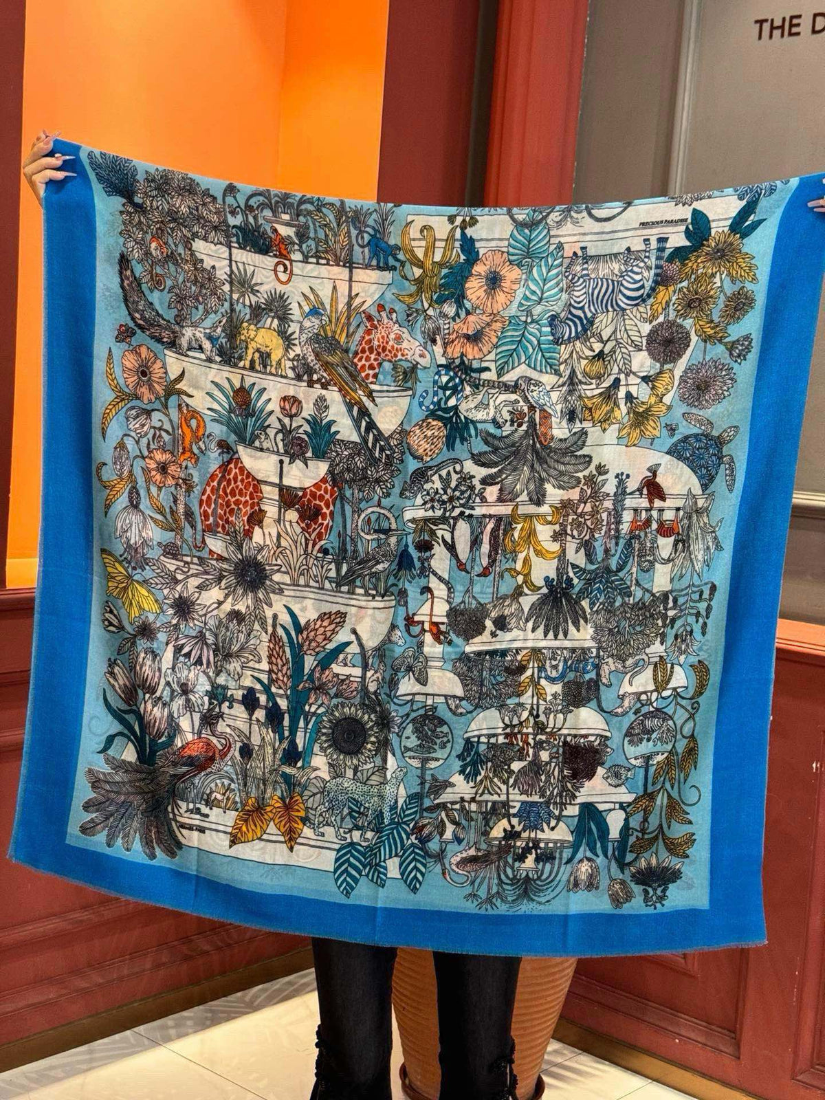 EXOTIC PARADISE CASHMERE SCARF 200 CM COBALT BLUE MIX COLORFUL CASHMERE