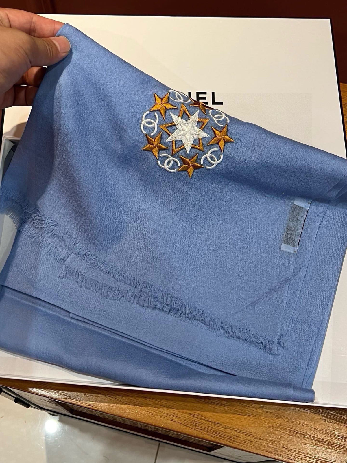 CC Scarf 200 CM In Blue Linen Fabric 407087