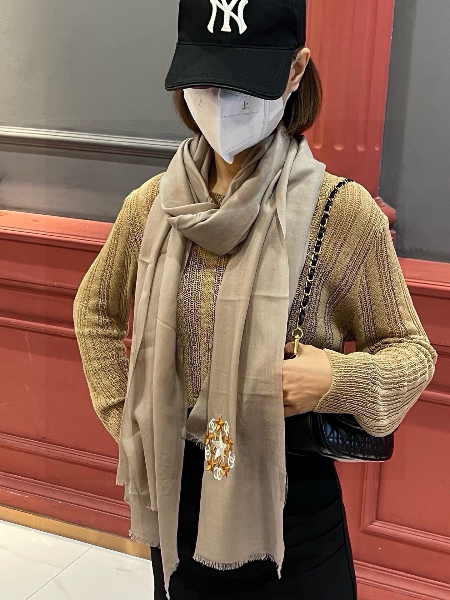 CC Scarf 200 CM In Brown Linen Fabric 407089
