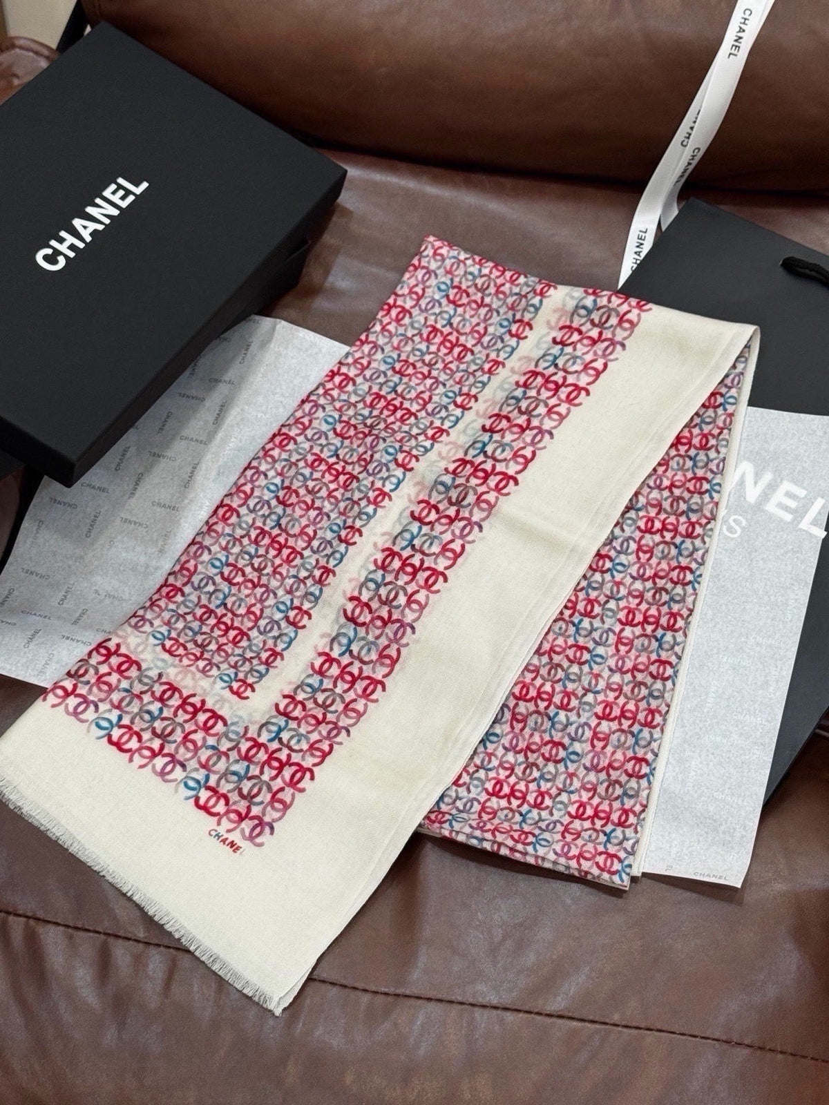 Chanel 2026 Double-C Monogram Scarf 200cm Colorful Cashmere 211958