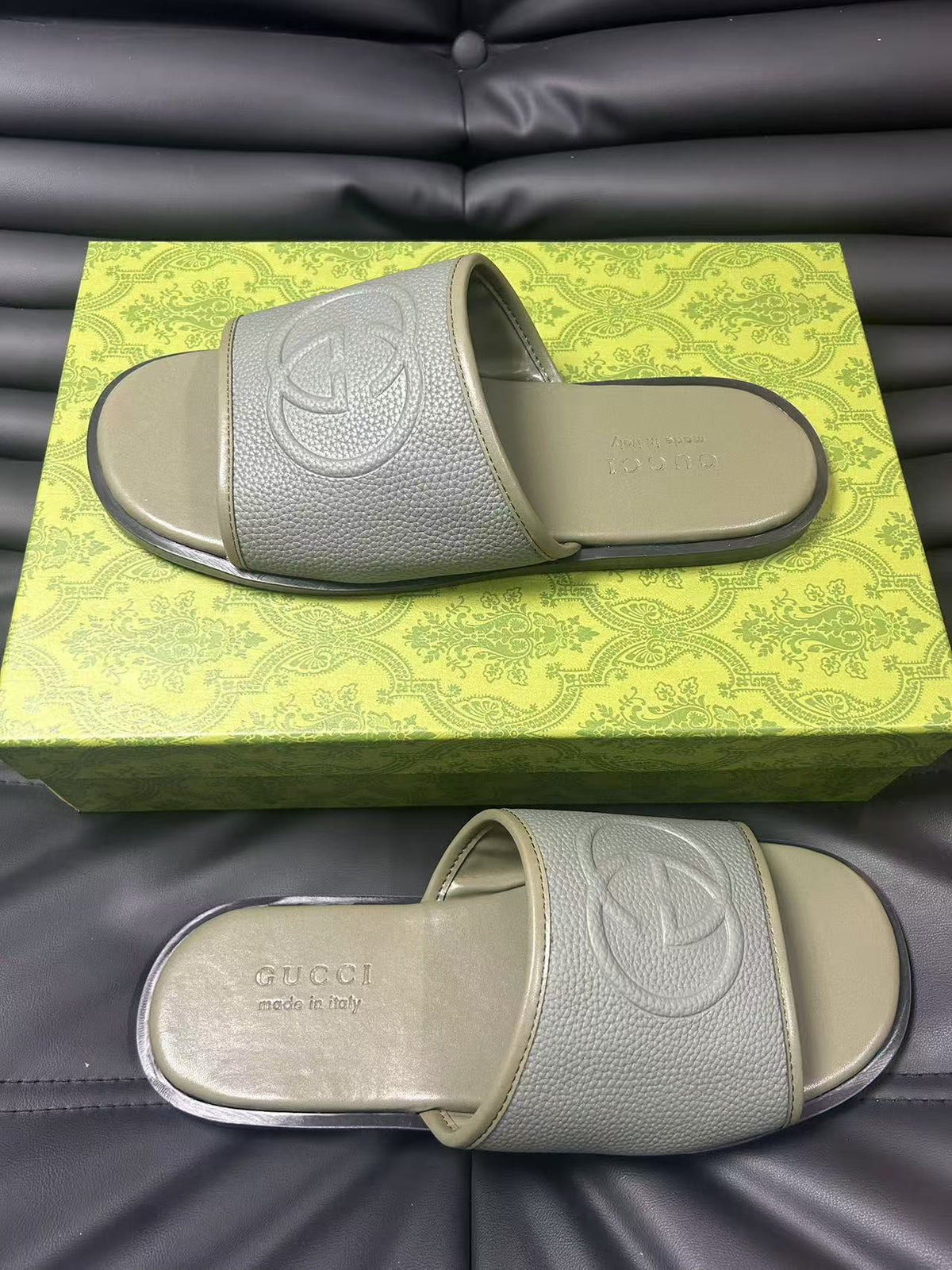 GG Men's 25 Monogram Slide Grey Calfskin 540248