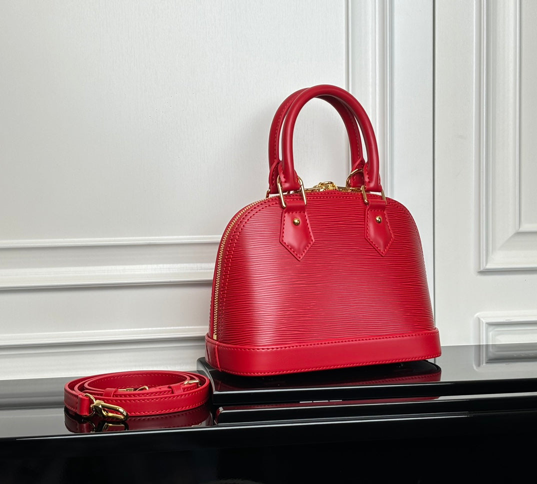 LV Alma BB Handbag Red Grained Cowhide