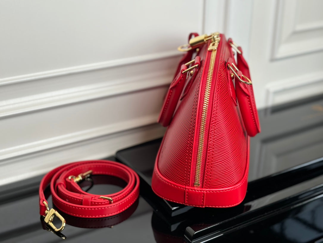 LV Alma BB Handbag Red Grained Cowhide