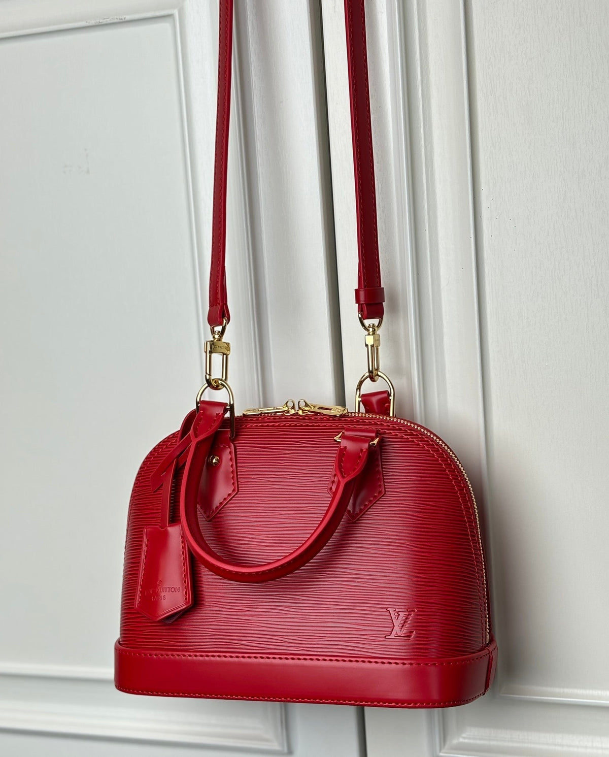 LV Alma BB Handbag Red Grained Cowhide