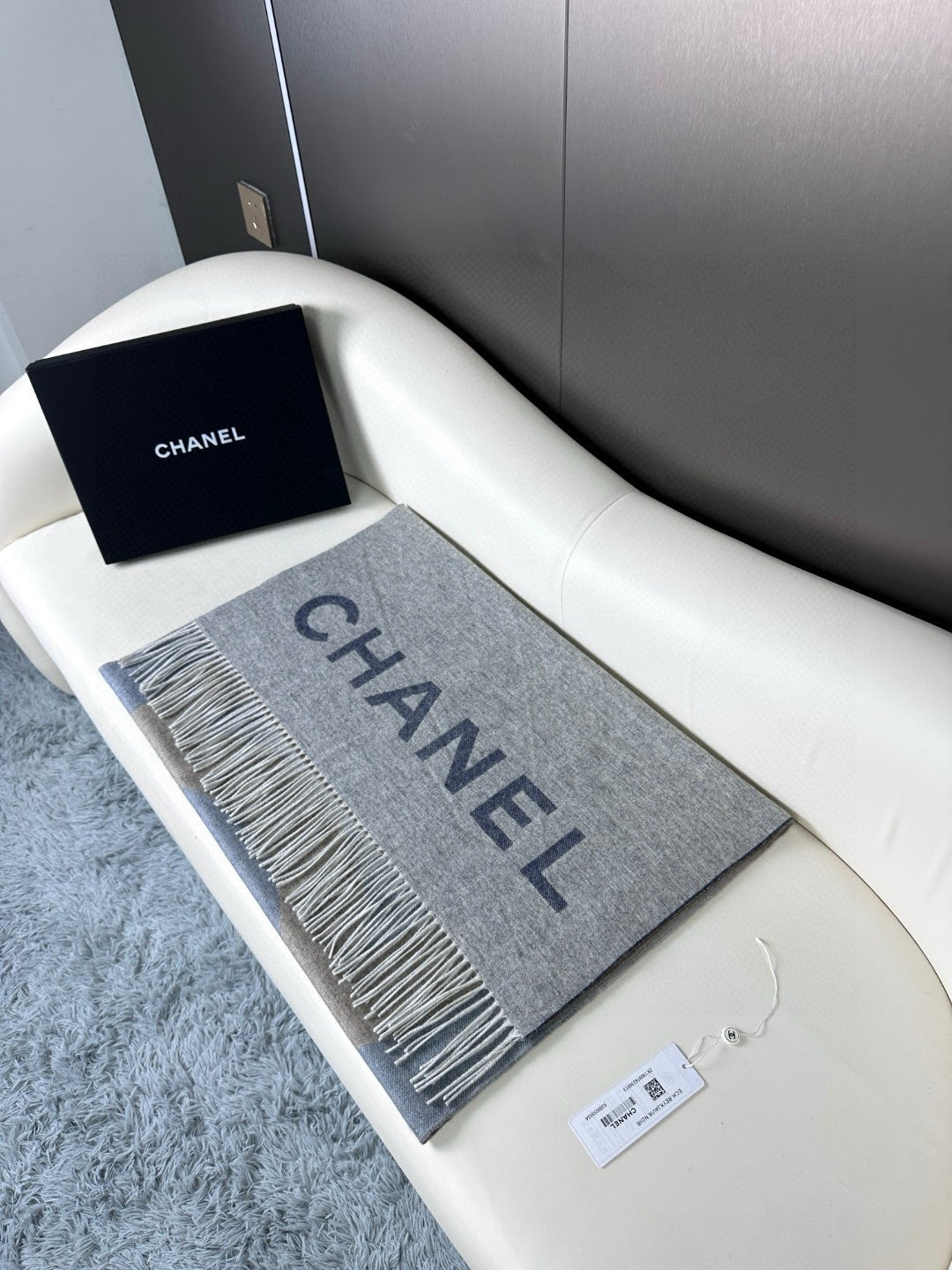 CC Scarf 180 CM In Grey Blue Mix Brown Cashmere Wool 368879