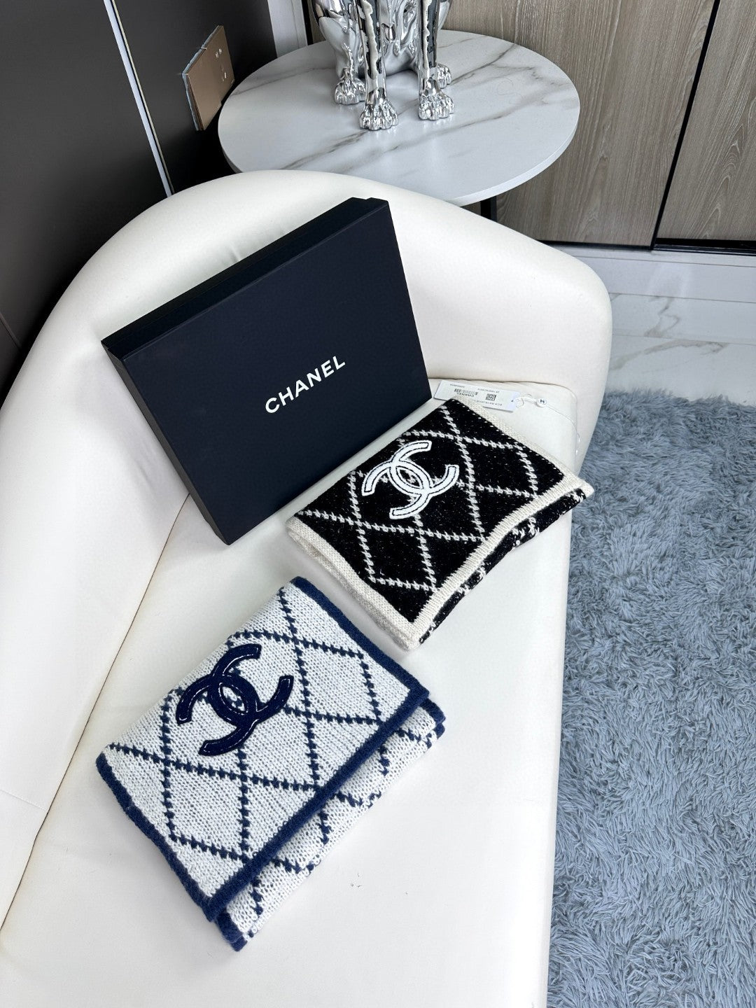 CC Scarf 180 CM In Black Mix Grey Cashmere 407235