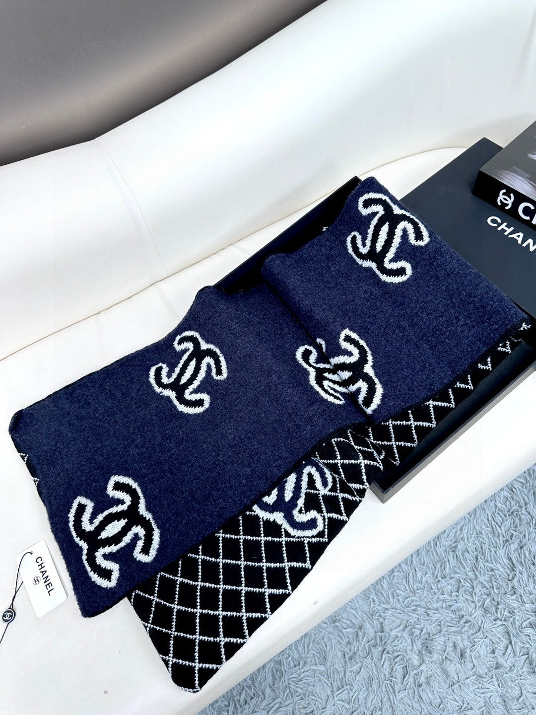 CC Scarf 185 CM In Black Mix Charcoal Blue Cashmere Wool 410150