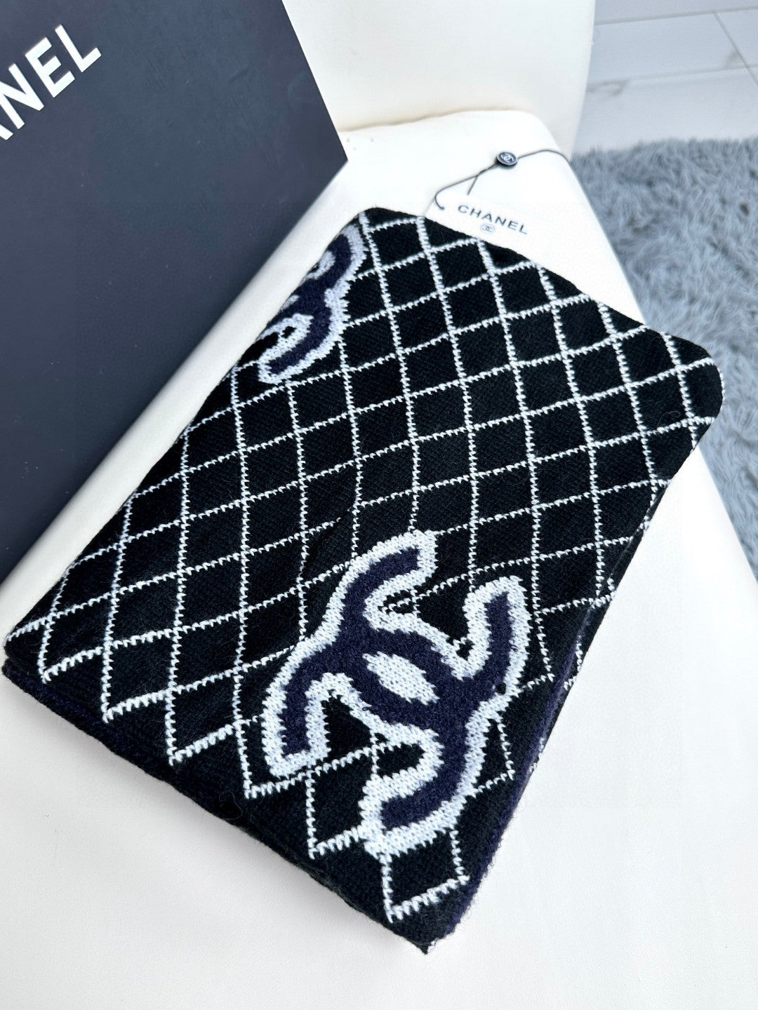 CC Scarf 185 CM In Black Mix Charcoal Blue Cashmere Wool 410150