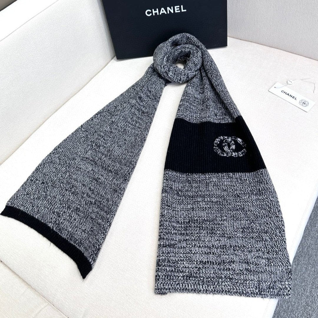 CC Scarf 180 CM In Grey Black Mix Black Cashmere 415136