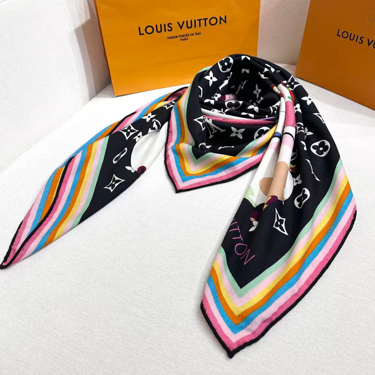 LV x TM SUPERFLAT 140cm Black Multicolor Silk Wool 978740