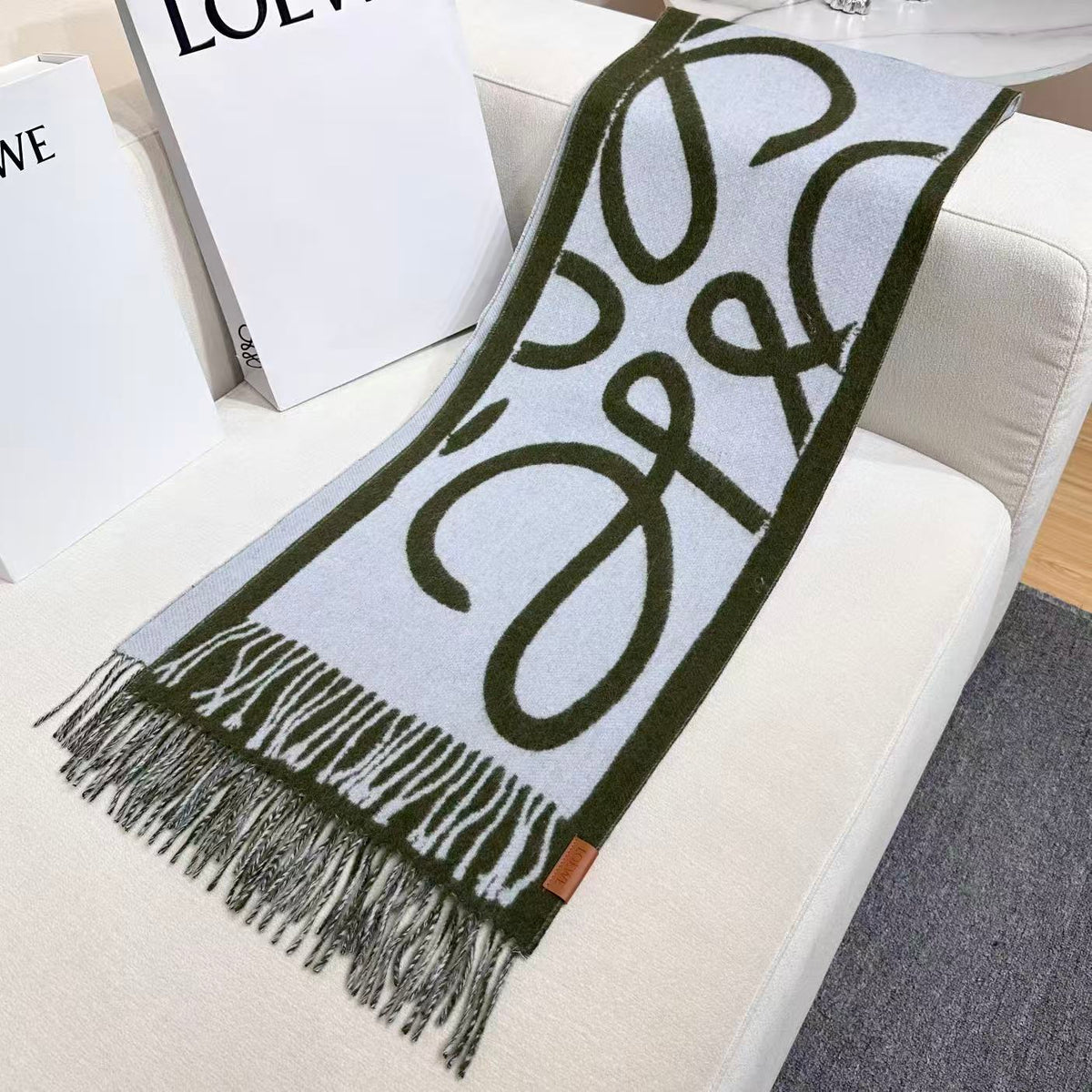 Loewe Scarf 180CM Green Baby Blue Cashmere 962790