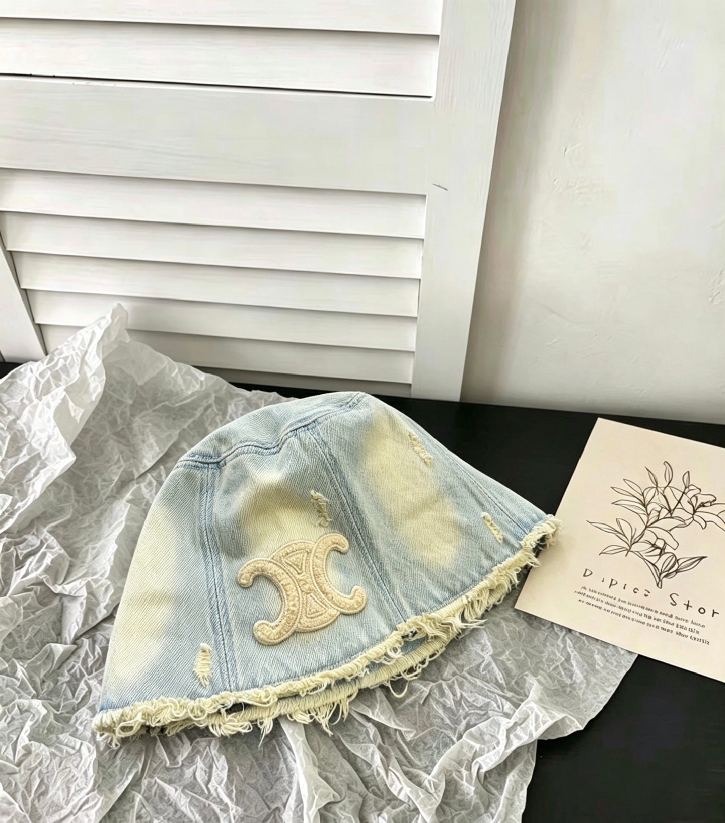 Celine Denim Bucket Hat With Embroidered Triomphe Logo 212952
