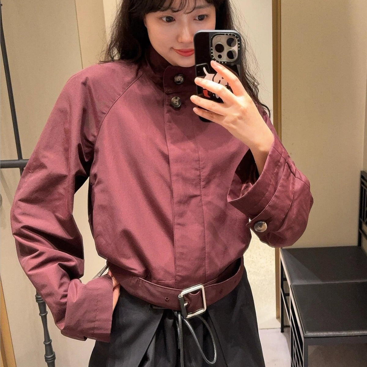 Loewe 25 Stand-up Collar Jacket Burgundy Polyester 288228