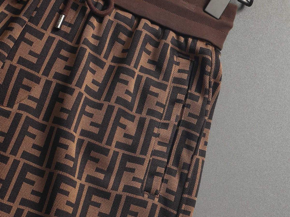Fendi 2026 Men's Shorts Black Brown Monogram Cotton Blend 829767