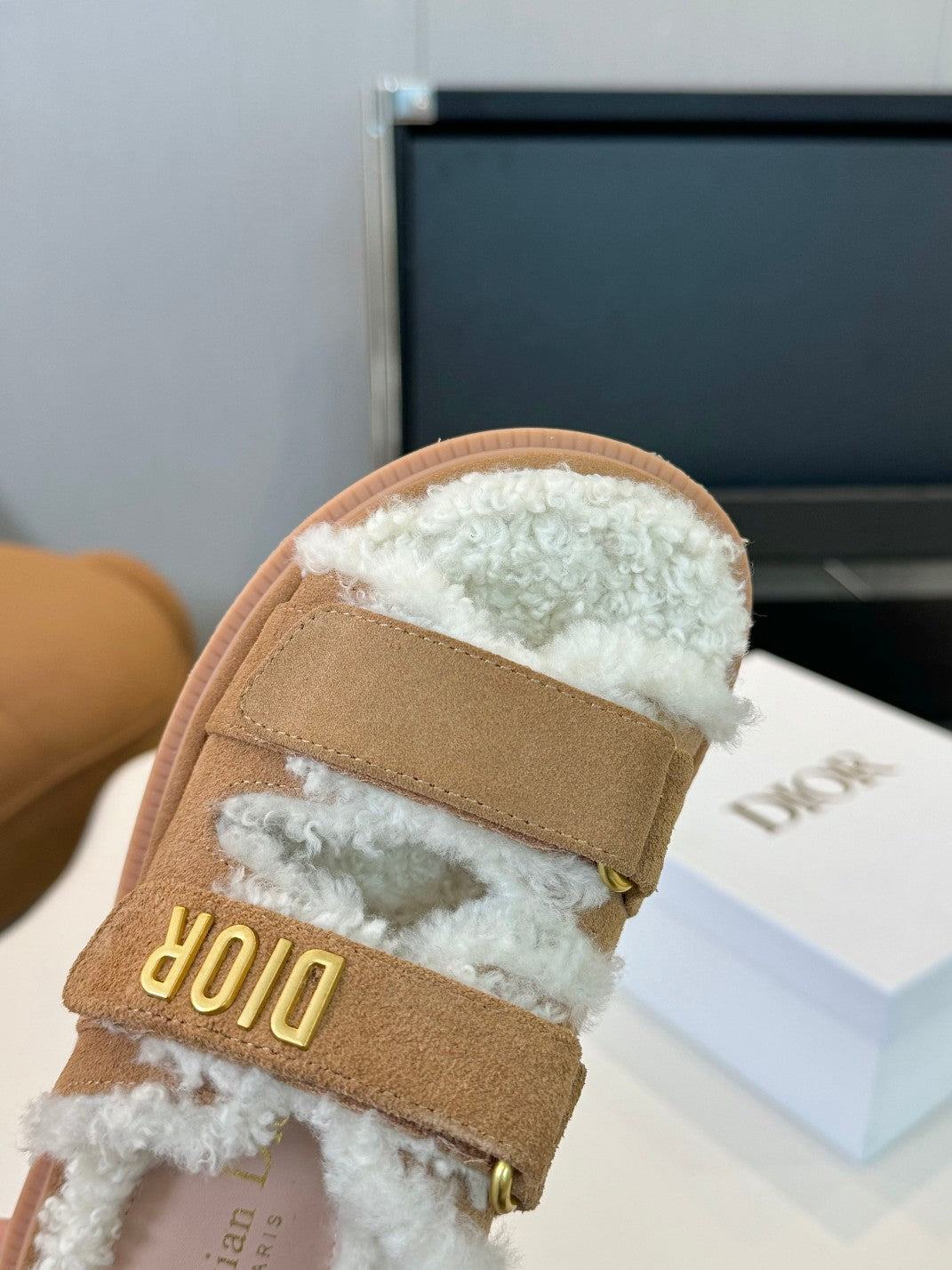 CD Dioract Slide Brown Suede And Fleece Lining