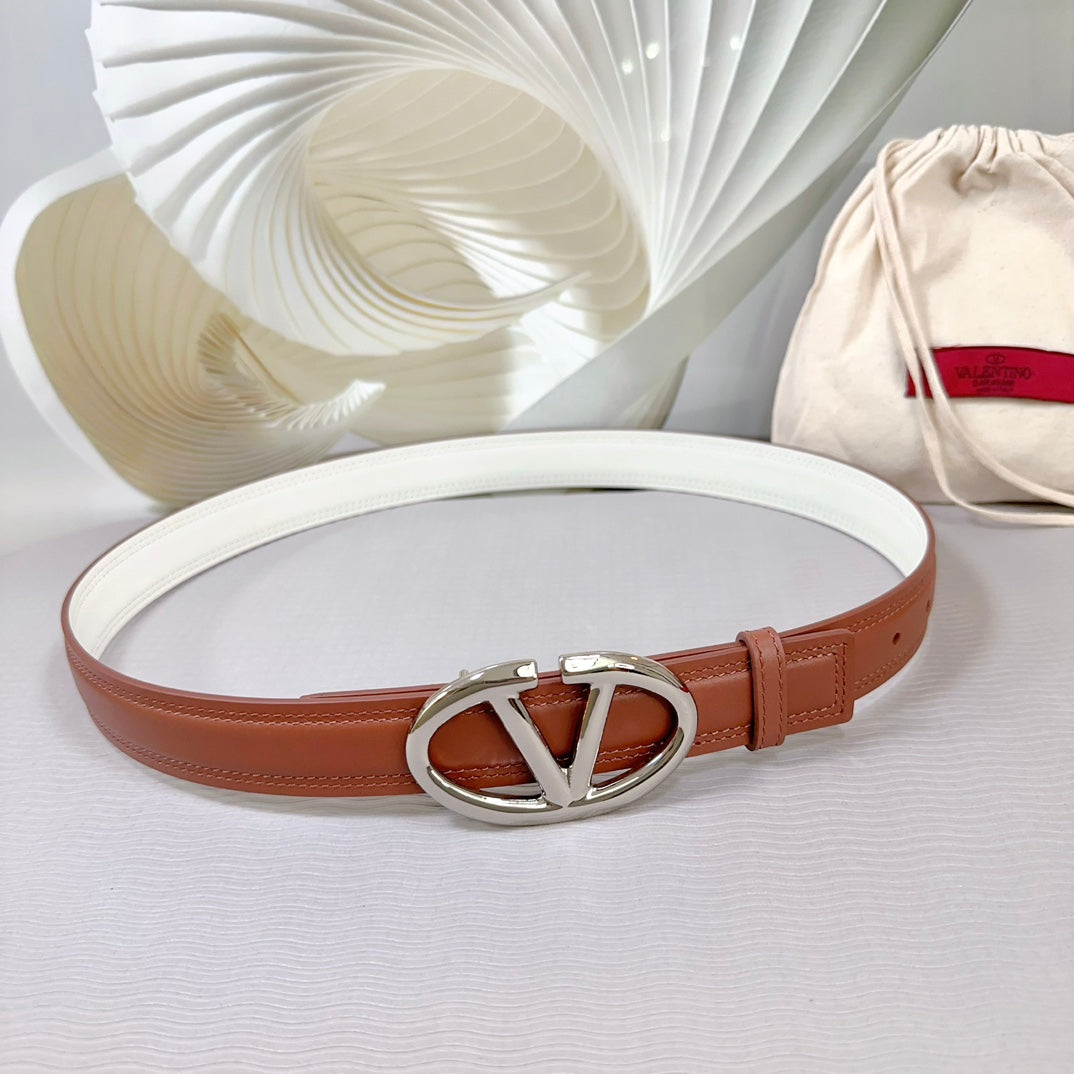 The Bold Edition Belt 30mm Brown White Calfskin Silver Buckle