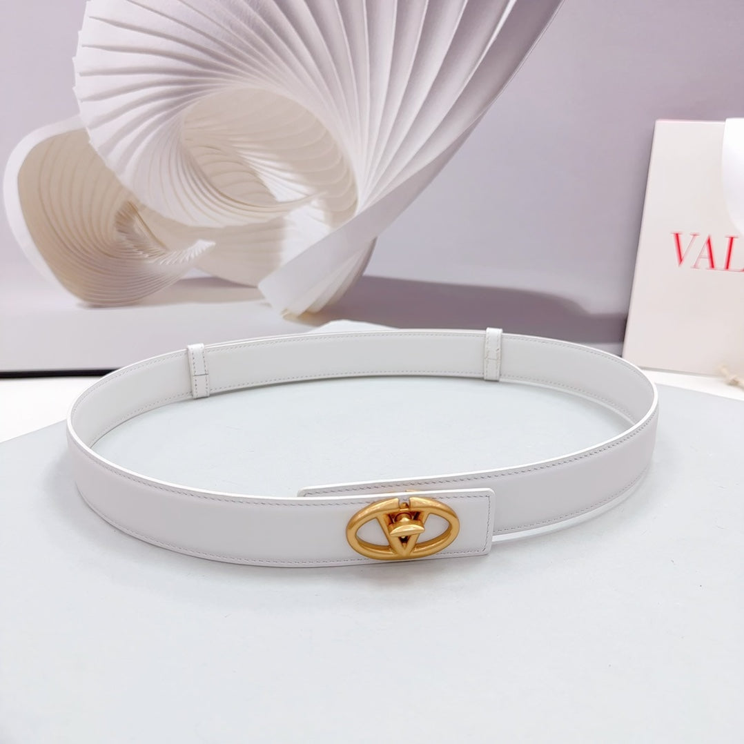 Valentino Garavani VLogo Signature 30MM White Calfskin Gold Buckle