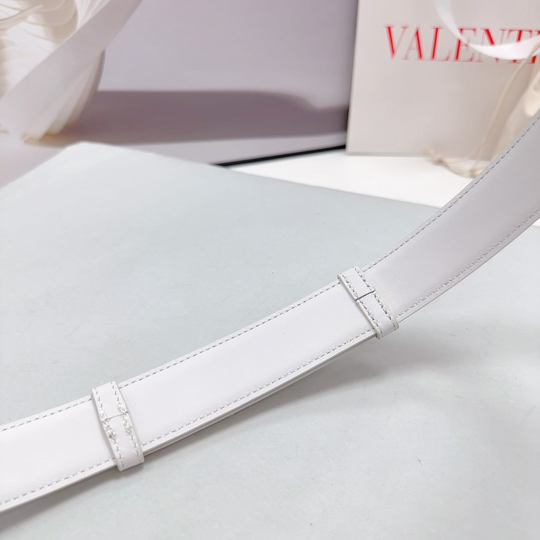 Valentino Garavani VLogo Signature 30MM White Calfskin Gold Buckle