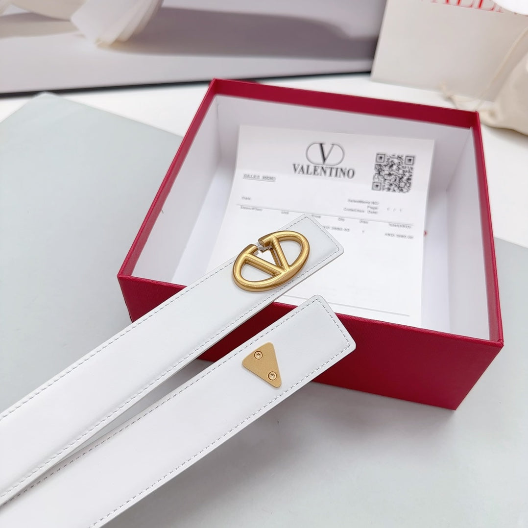 Valentino Garavani VLogo Signature 30MM White Calfskin Gold Buckle