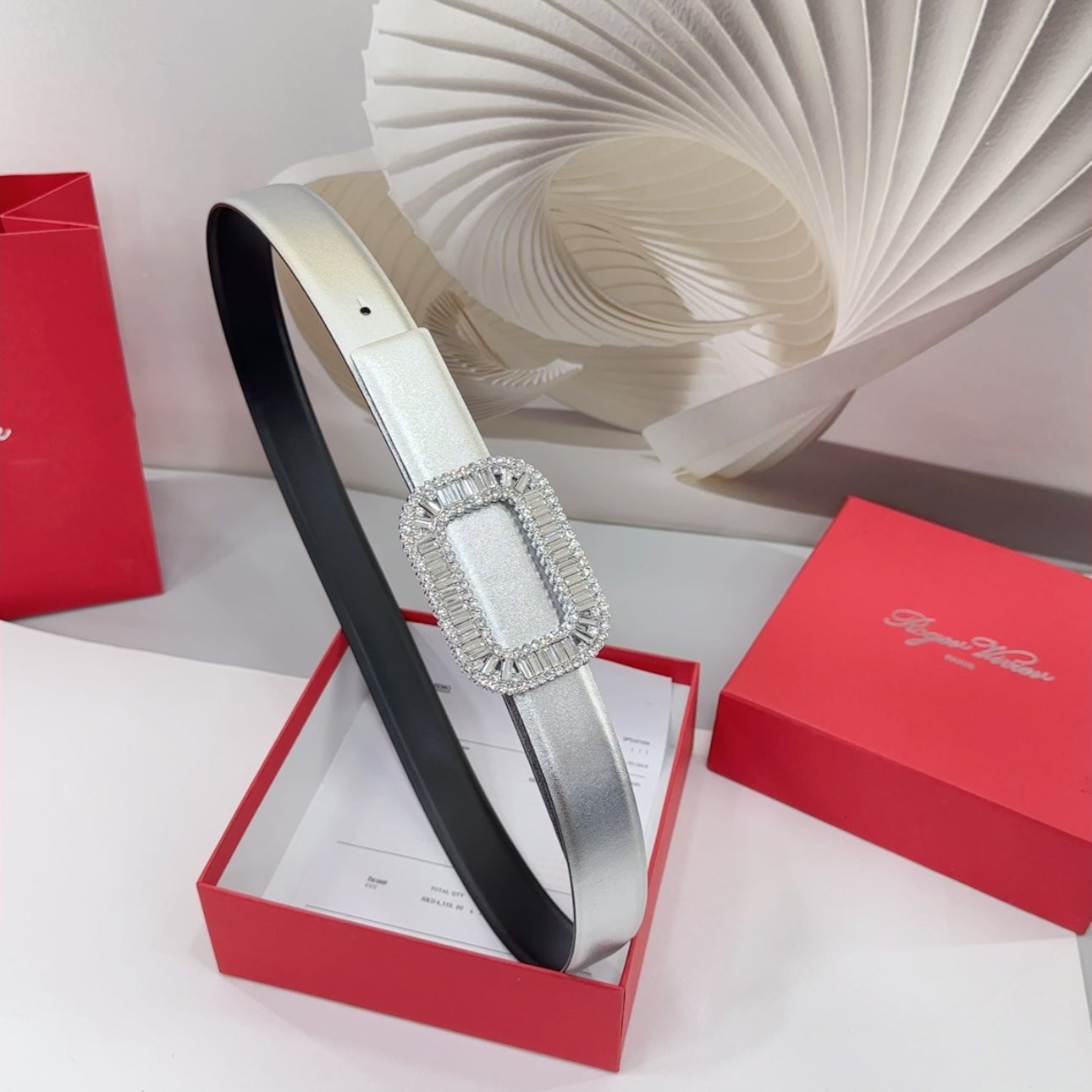 Roger Vivier Silver Rhinestone Buckle 3.0cm Belt 185161