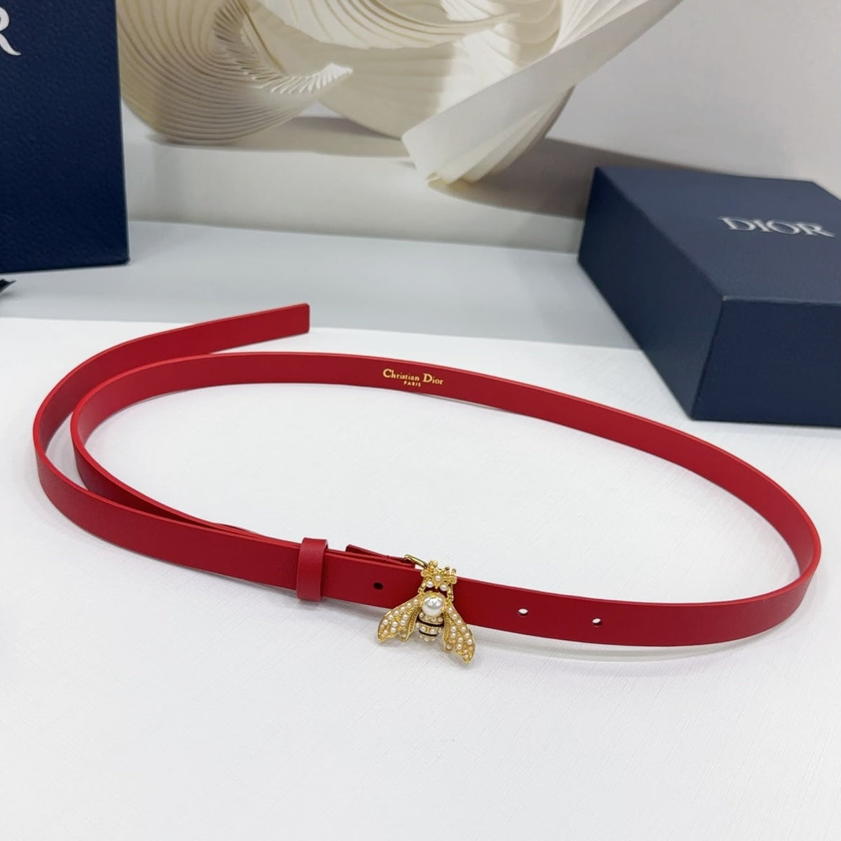 Dior 2026 Bee Motif Skinny Belt 17mm Leather 186411