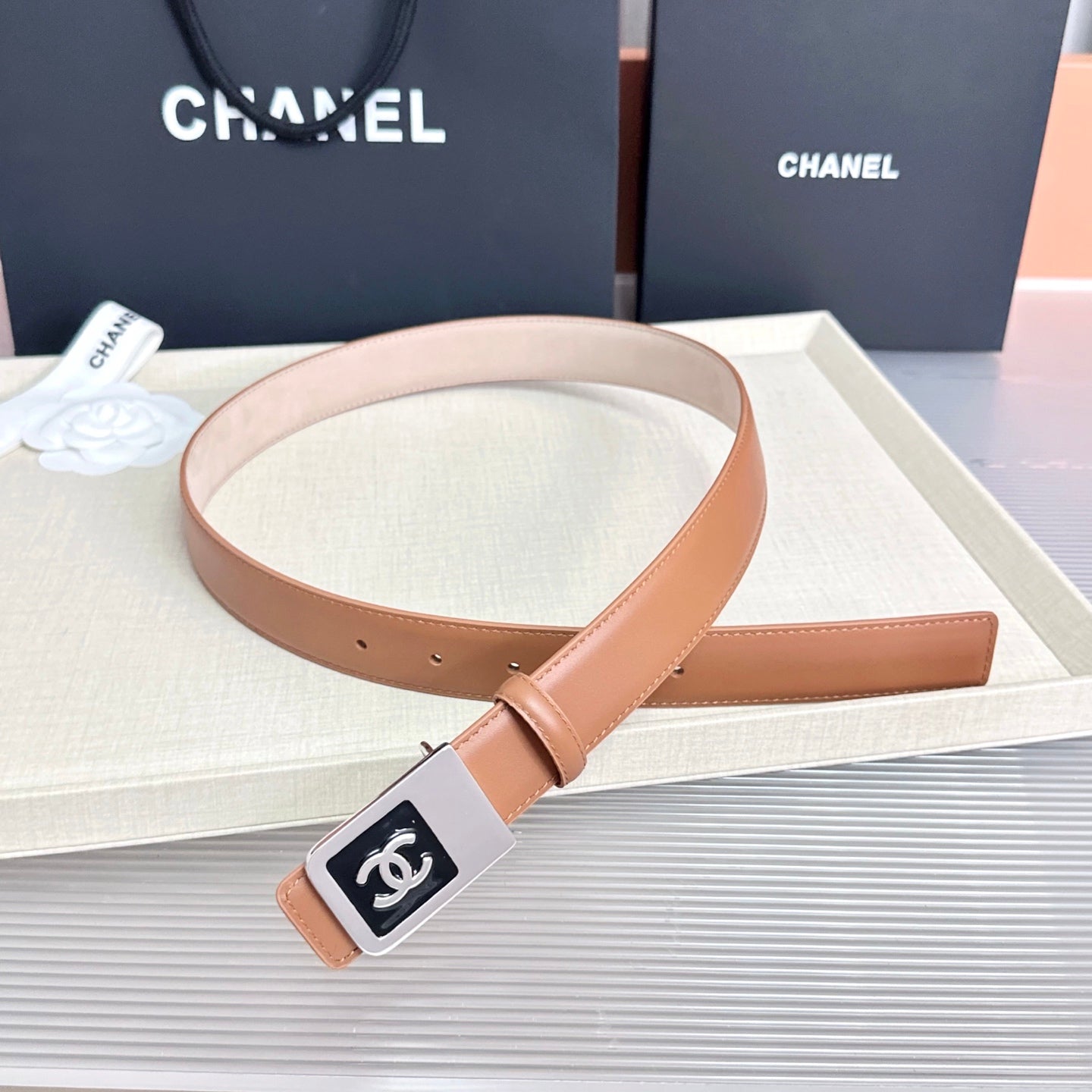 Chanel 2026 Square CC Buckle Belt 30mm Cowhide 209873