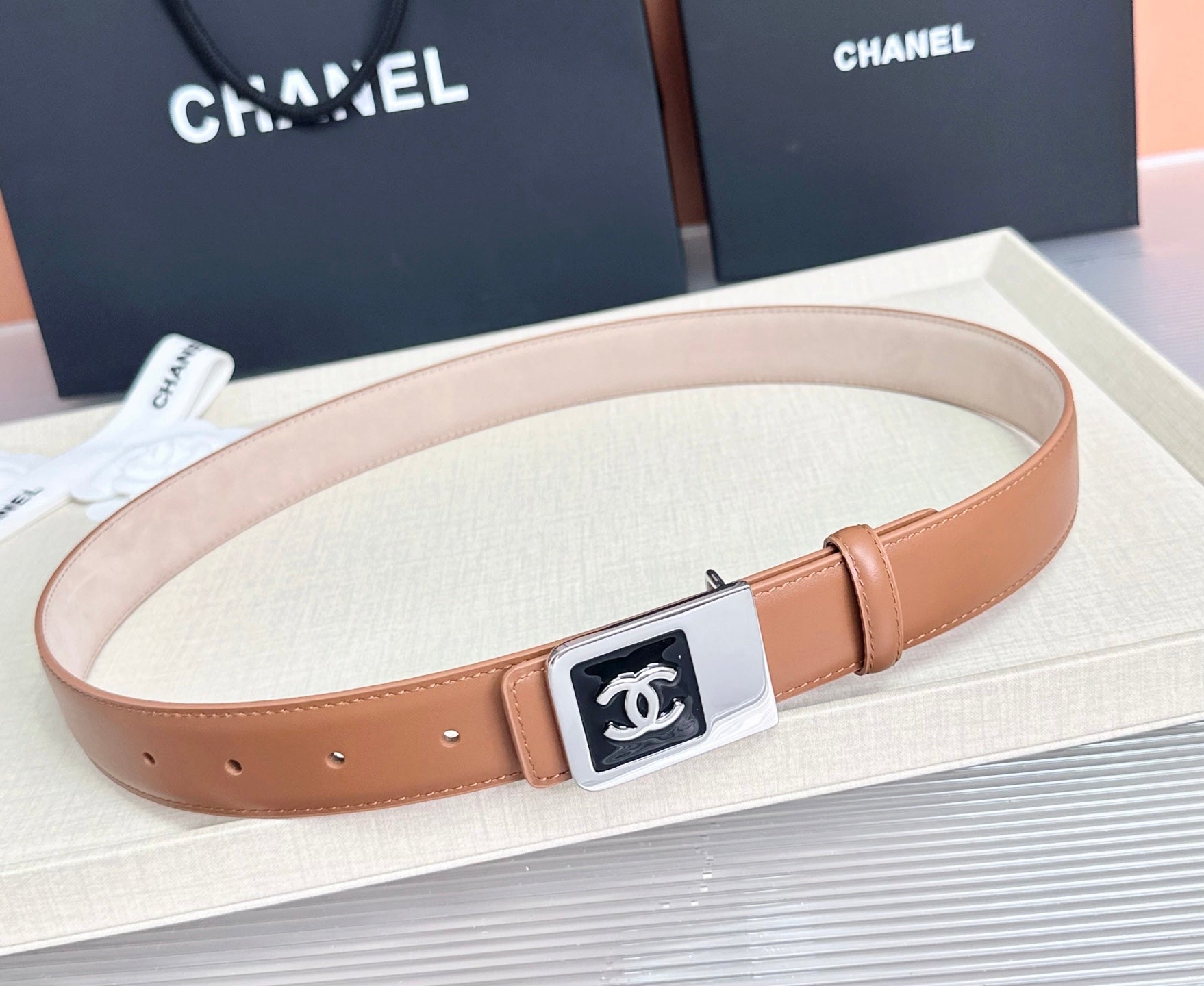 Chanel 2026 Square CC Buckle Belt 30mm Cowhide 209873