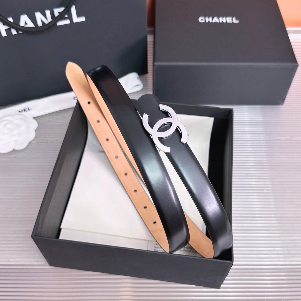 Chanel 2026 CC Logo Slim Belt 20mm Leather 212320