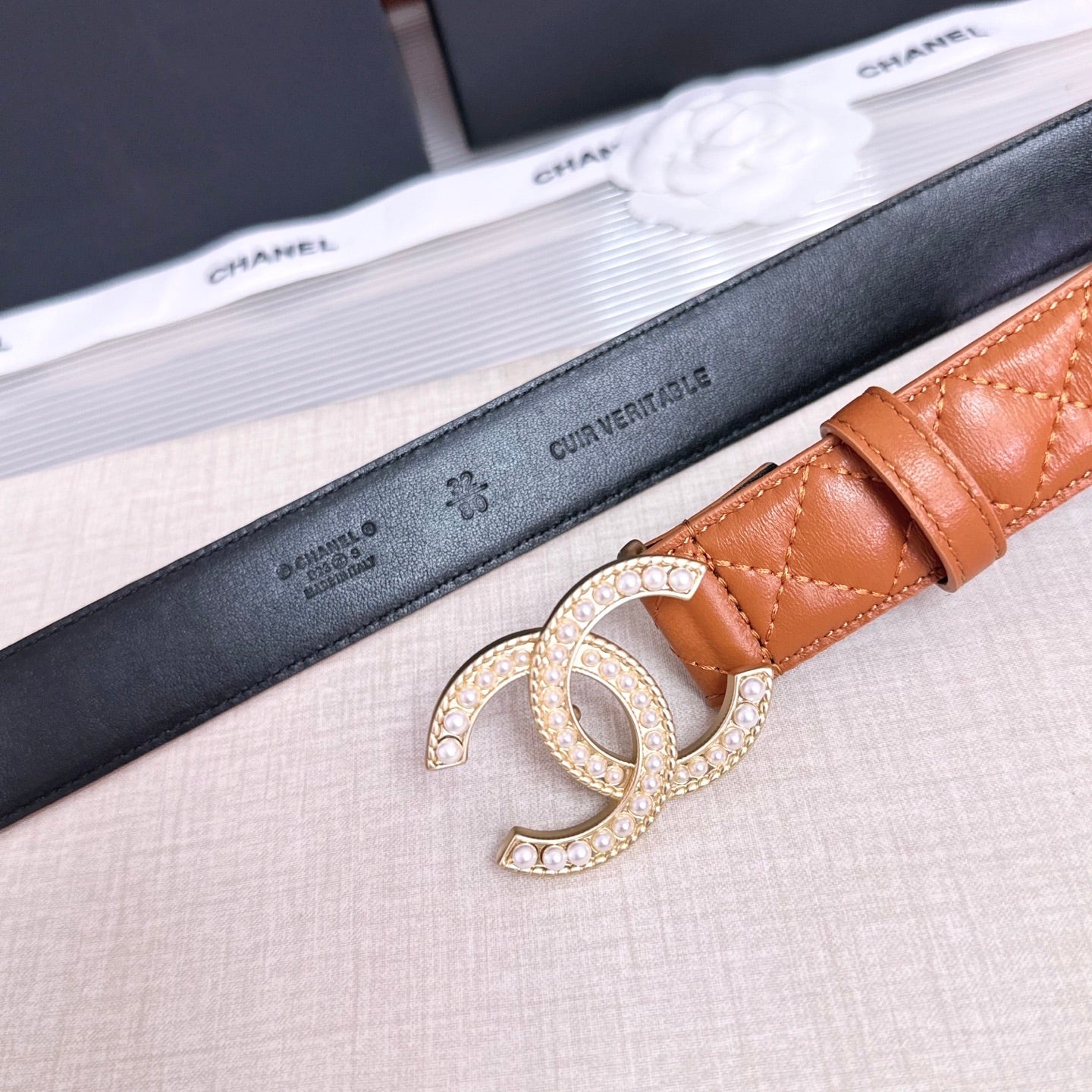 Chanel 2026 Quilted Pearl CC Belt 30mm Lambskin