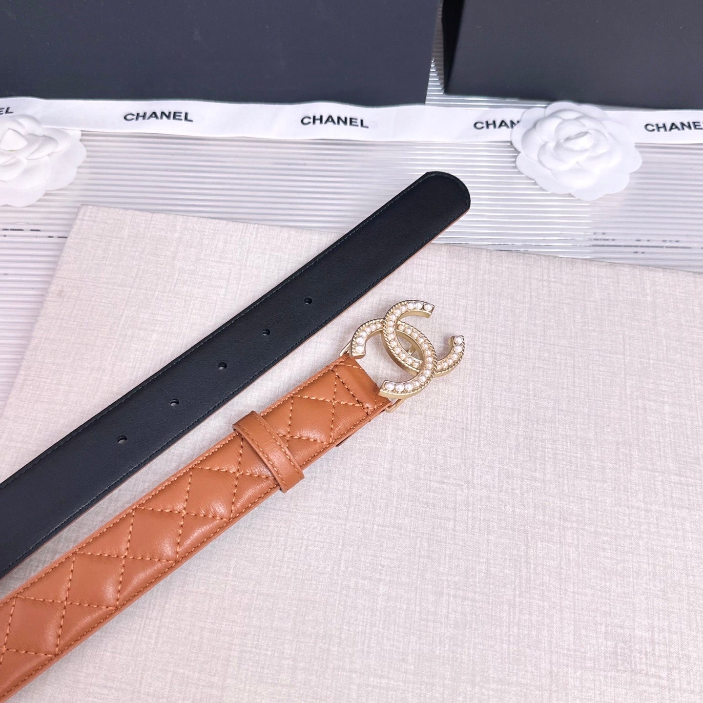 Chanel 2026 Quilted Pearl CC Belt 30mm Lambskin