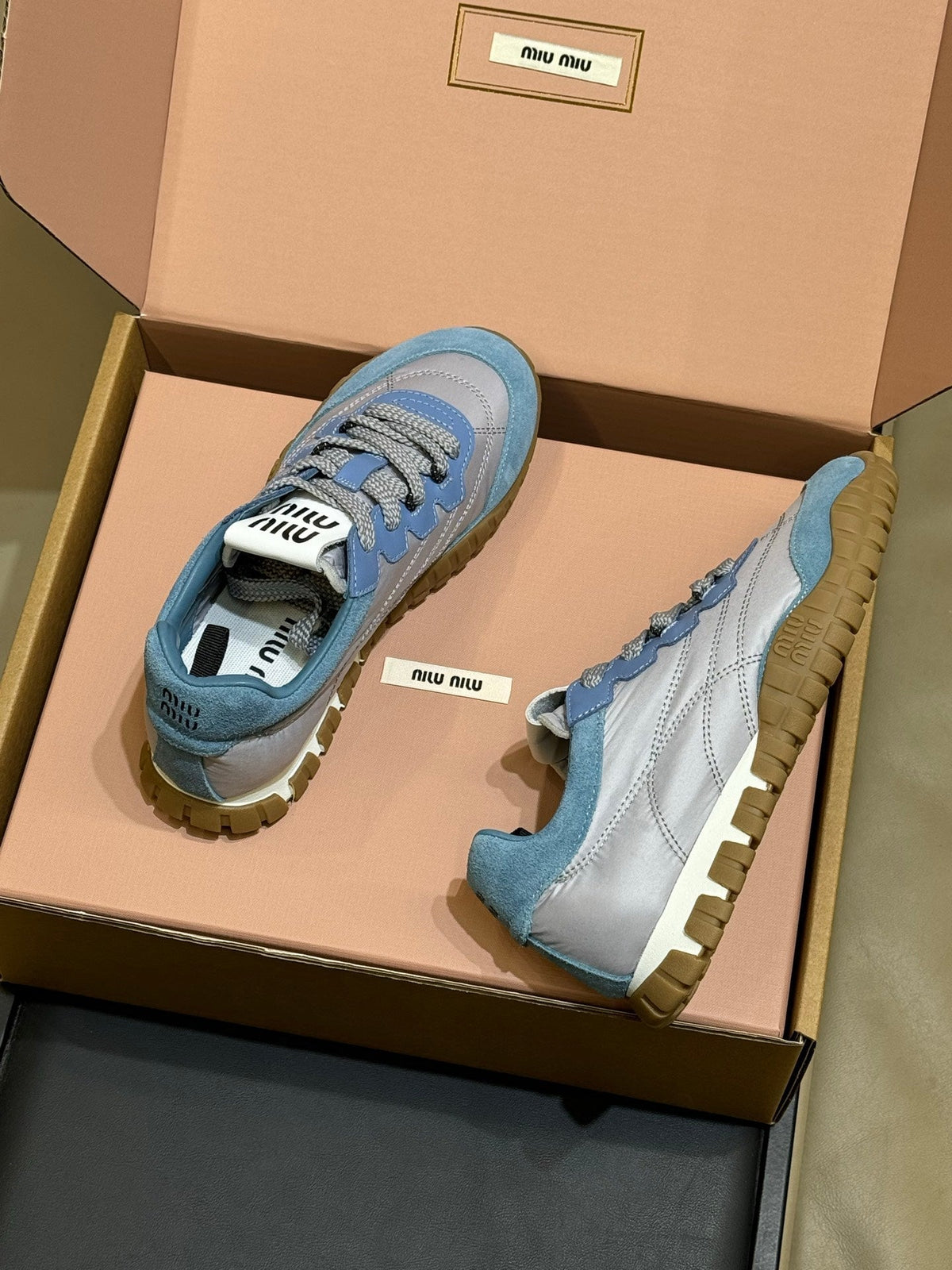 Miu Miu 2026 Tyre Sneaker Blue Technical Fabric And Suede 621353