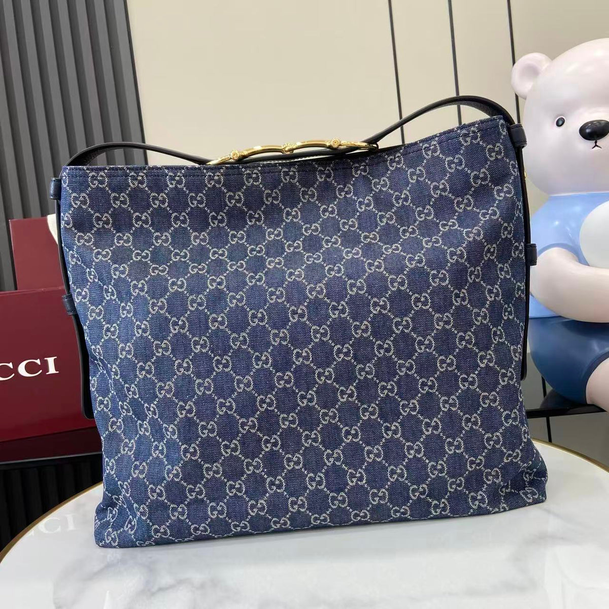 Gucci 25 Beatrix 40cm Handbag Navy Blue Denim Leather 292318
