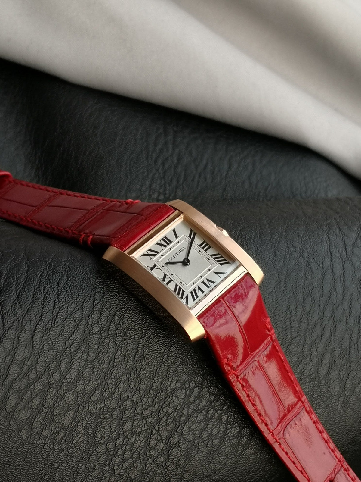 Tank Francaise Pink Gold Case Red Leather Strap