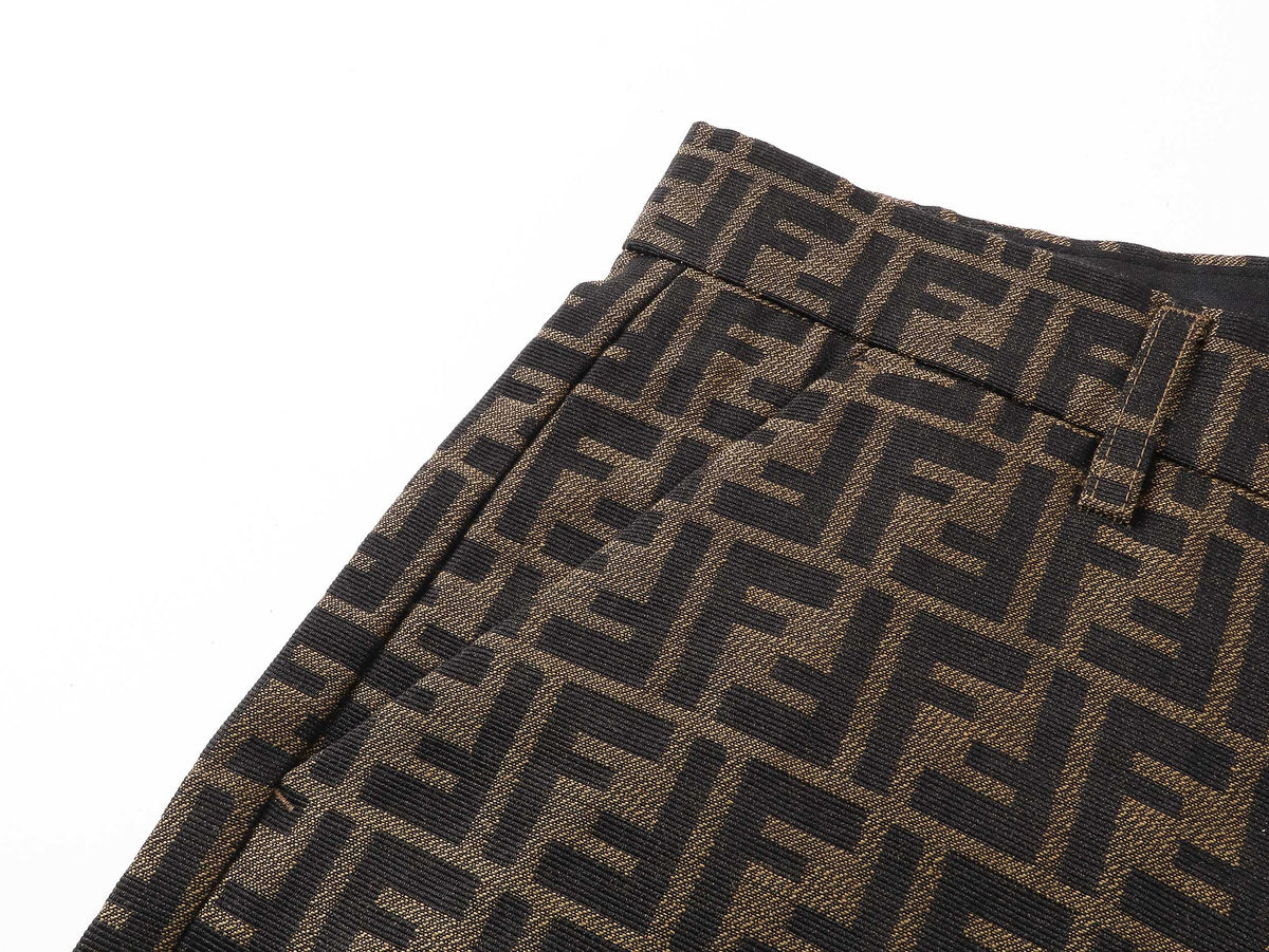 Fendi 2026 Men's Shorts Monogram Black Brown Jacquard Woven Fabric