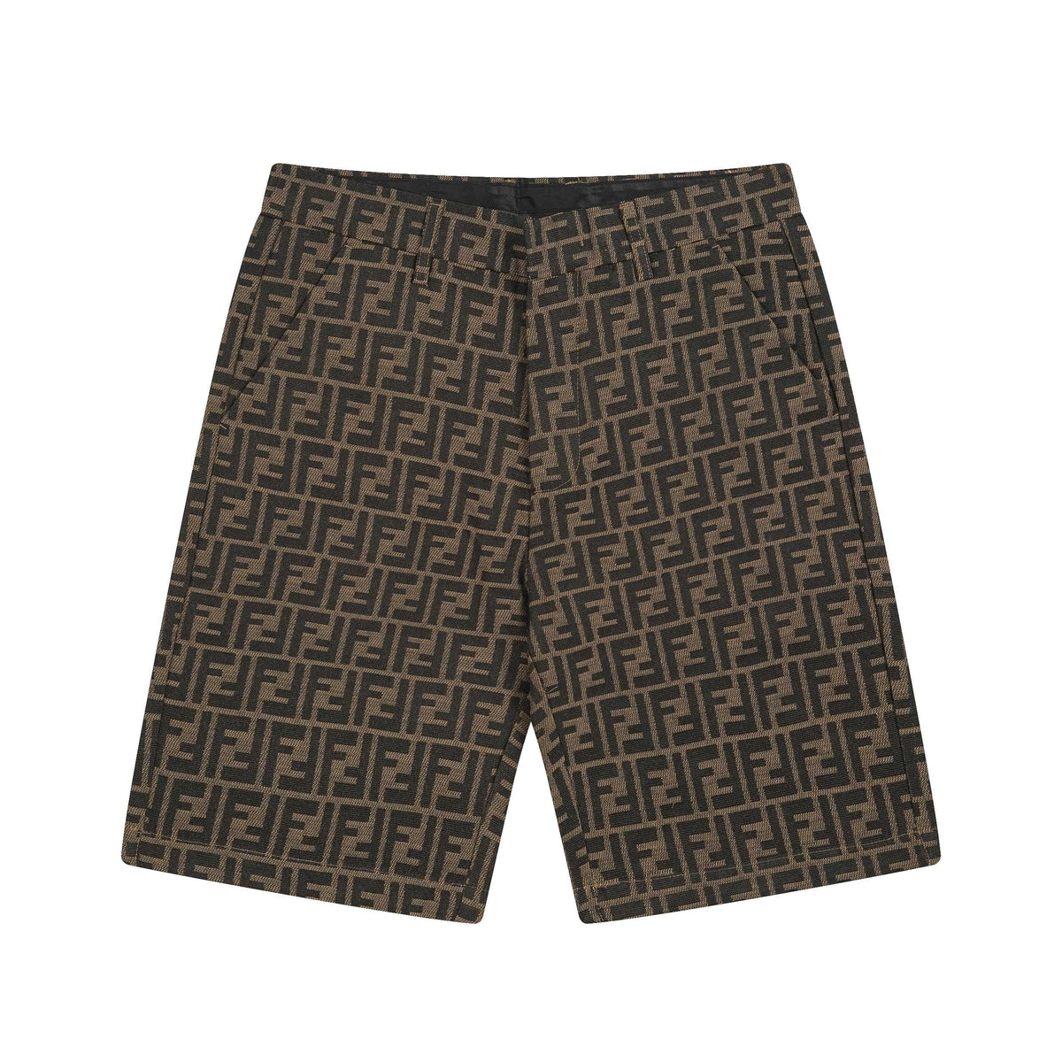 Fendi 2026 Men's Shorts Monogram Black Brown Jacquard Woven Fabric