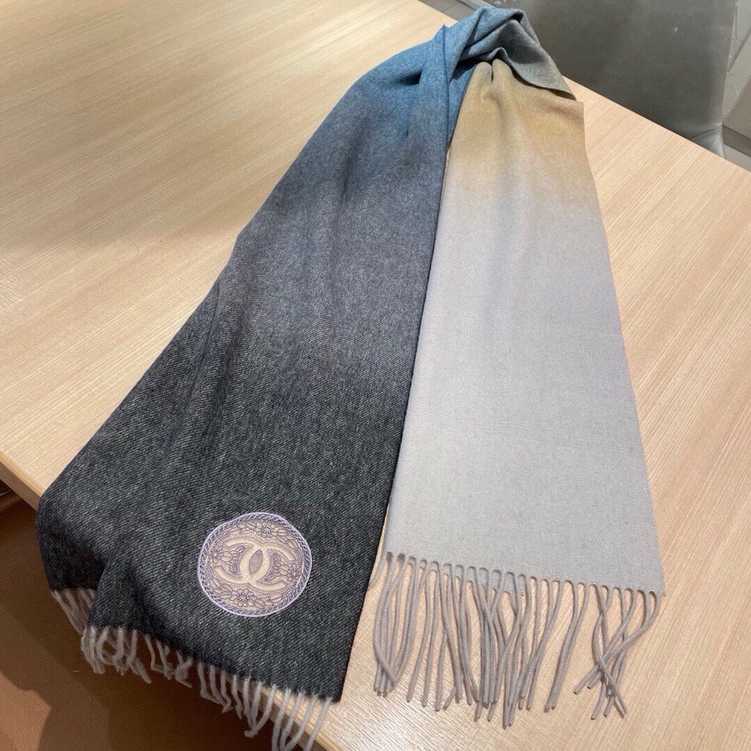 CC Scarf 180 CM In Black Blue Mix Grey Beige Cashmere 381207