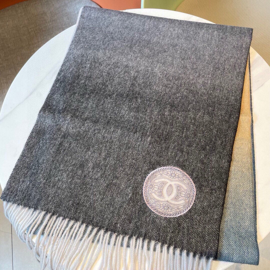 CC Scarf 180 CM In Black Blue Mix Grey Beige Cashmere 381207