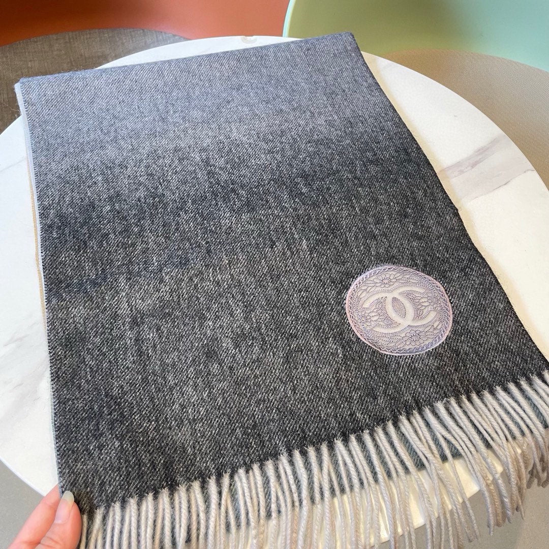 CC Scarf 180 CM In Black Blue Mix Grey Beige Cashmere 381207