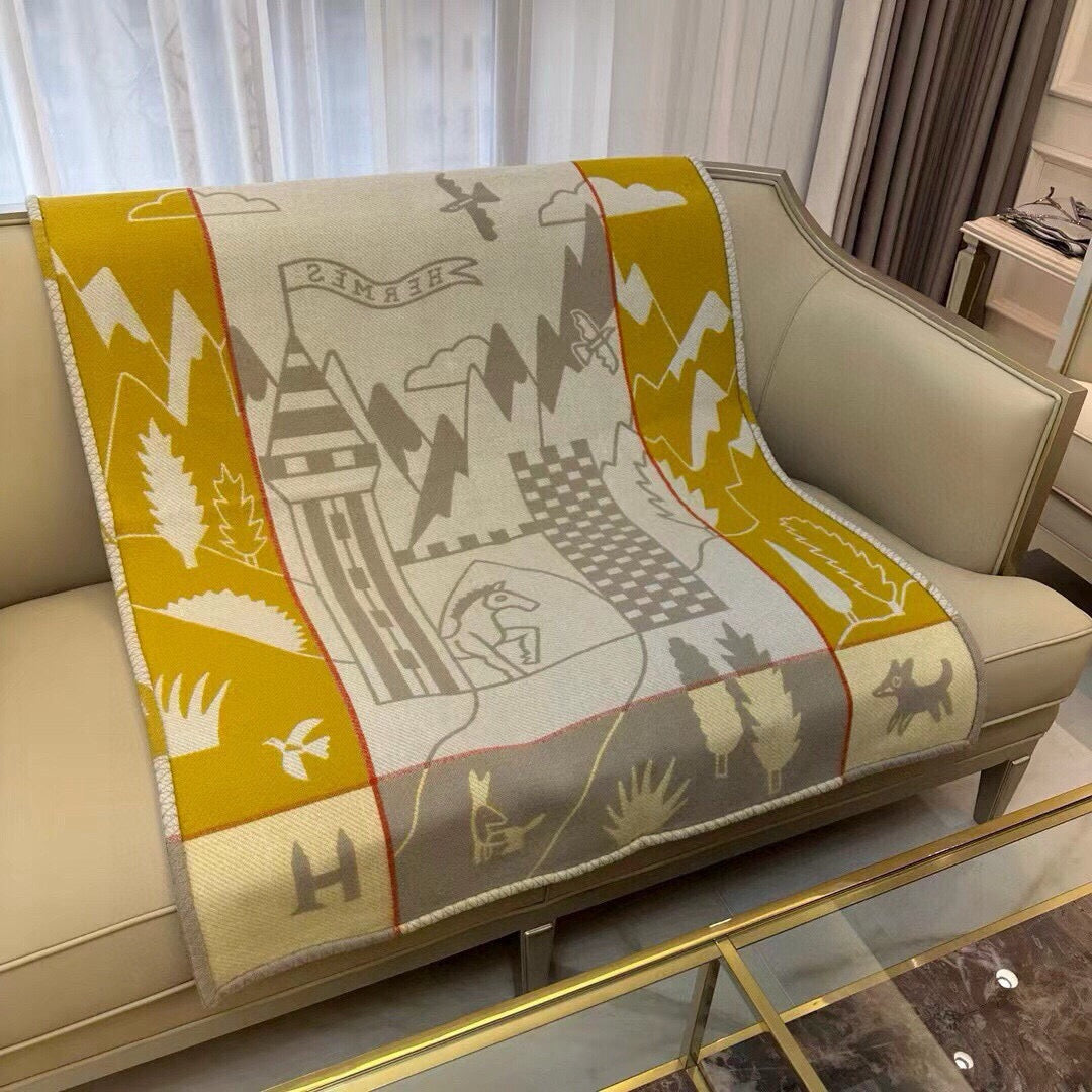 HM Avalon Epopee Blanket Yellow Gray Cashmere Wool 524201