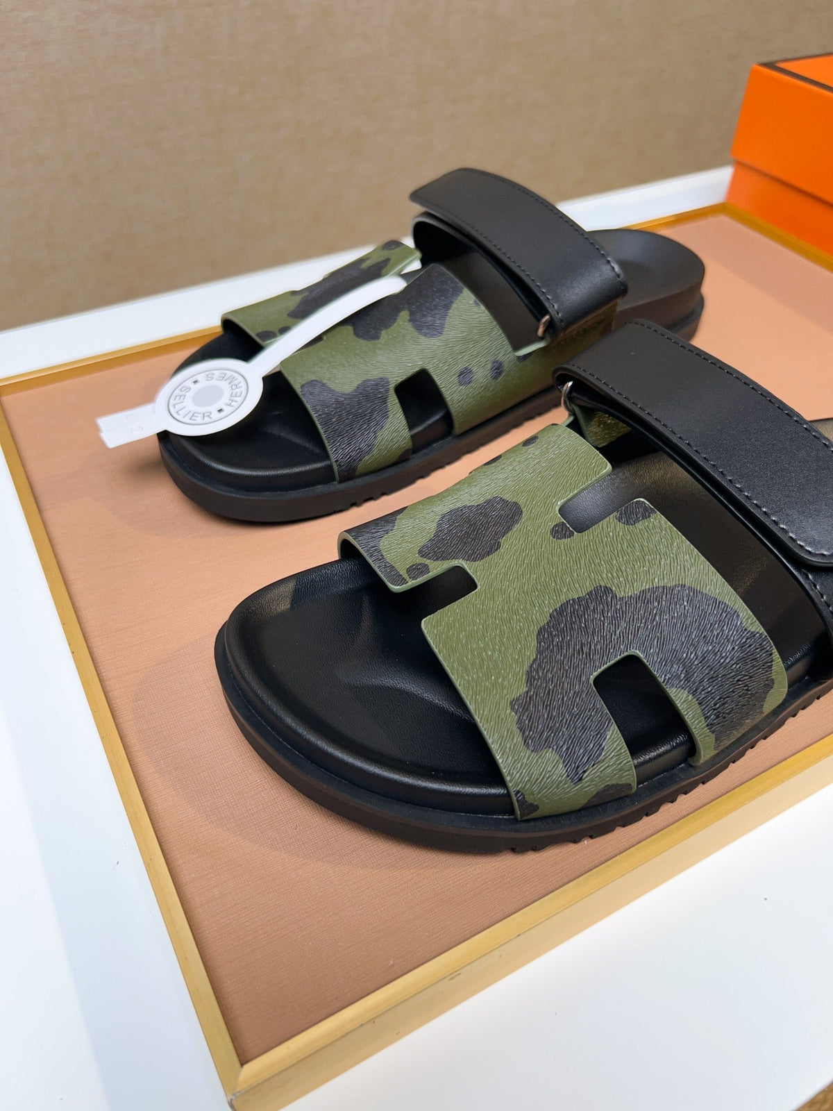 HM Men's Izmir Slide Green Black Calfskin 747627