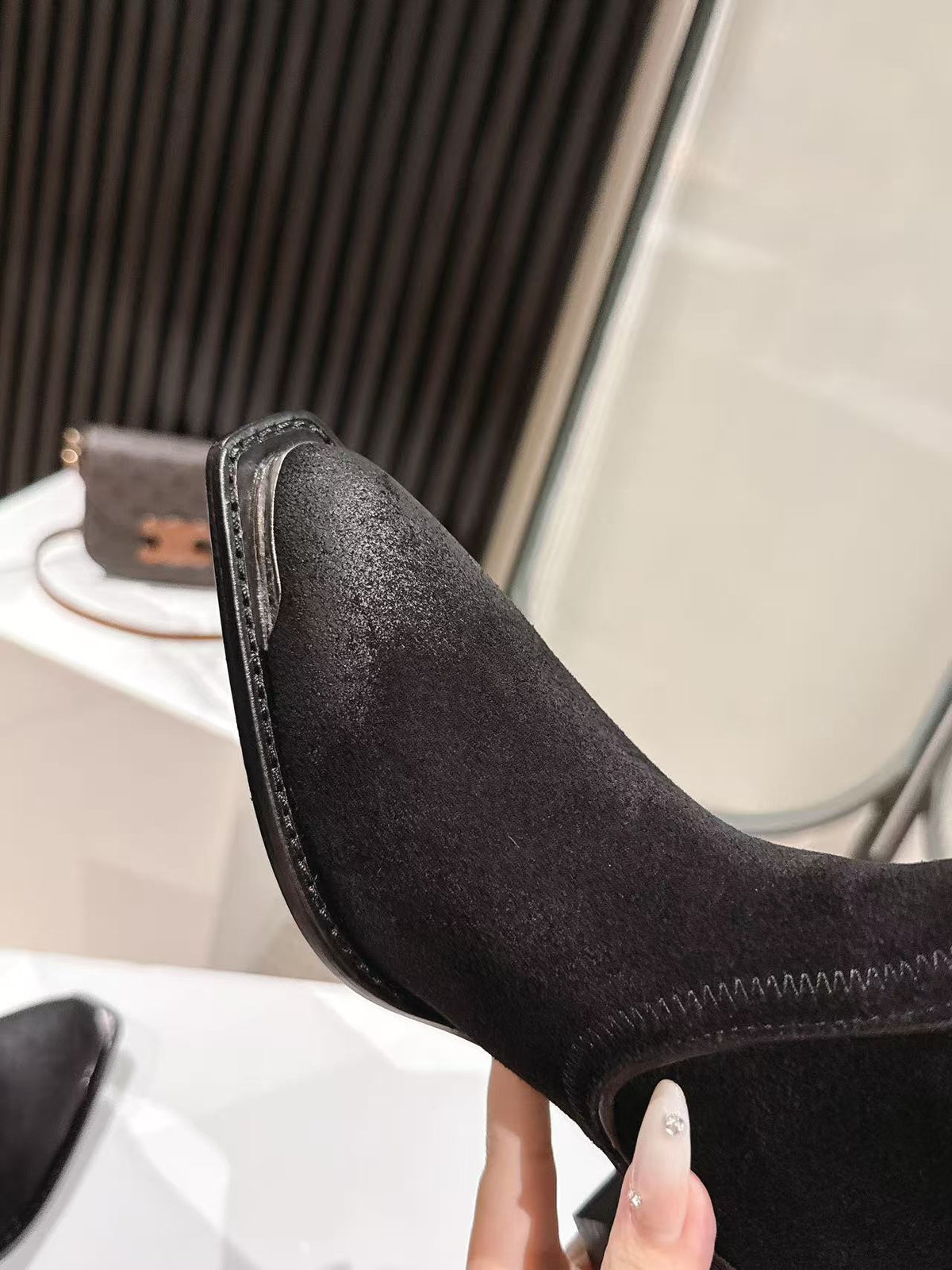 CELINE 25 Mid Calf Cowboy Boots Black Suede 434426