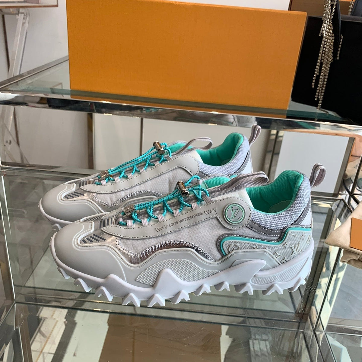 LV Rush Sneaker 40mm Grey Turquoise Cowhide