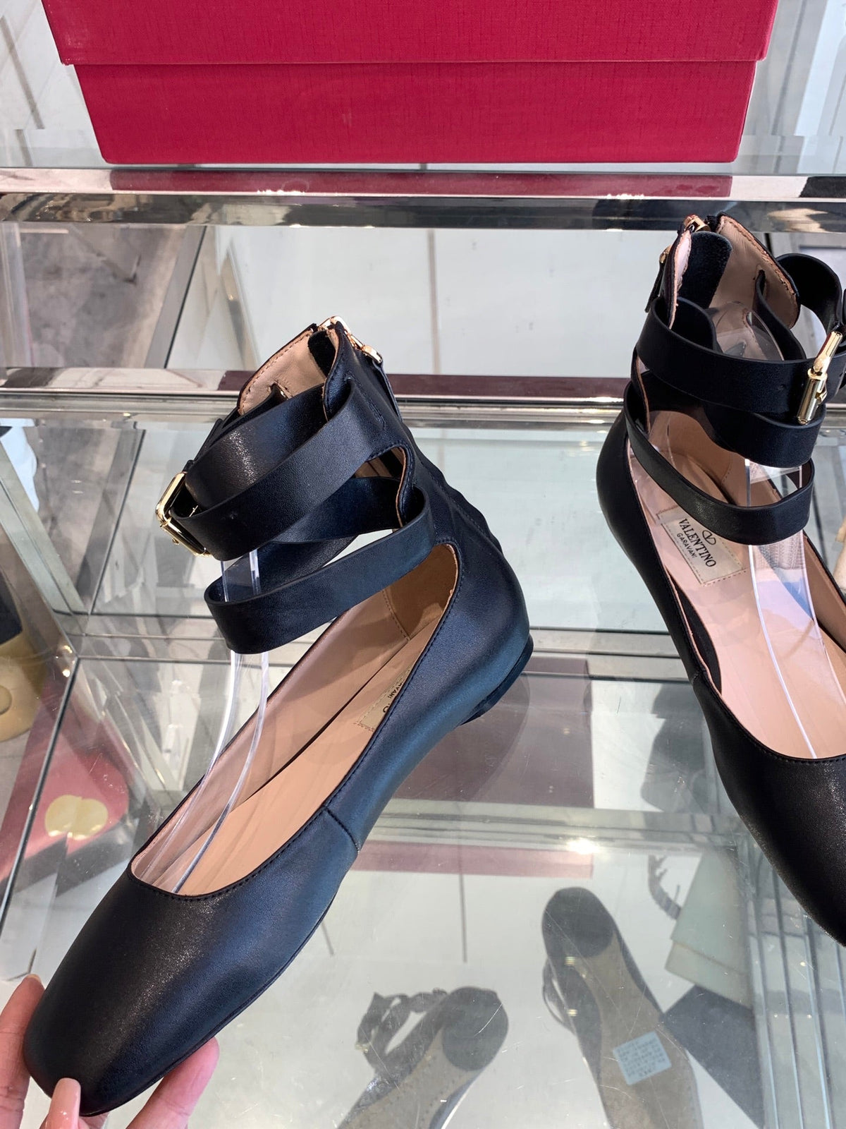 VT 25 Ballerina Ballet Gladiator Flats Black Cowhide 292358