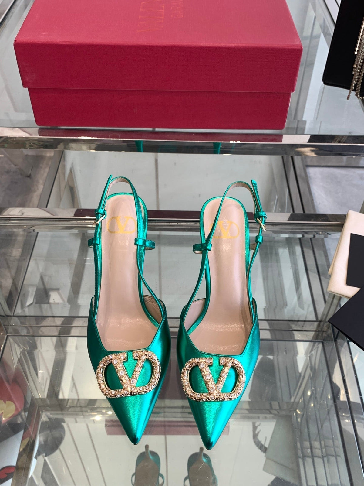 VT 25 High Heels Slingbacks Emerald Green Cowhide 292338