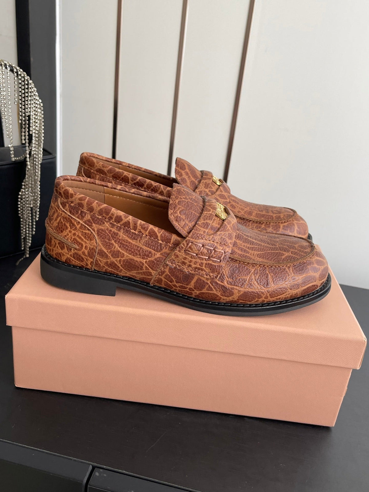 MIU 26 Casual Loafers Brown Calfskin 631627