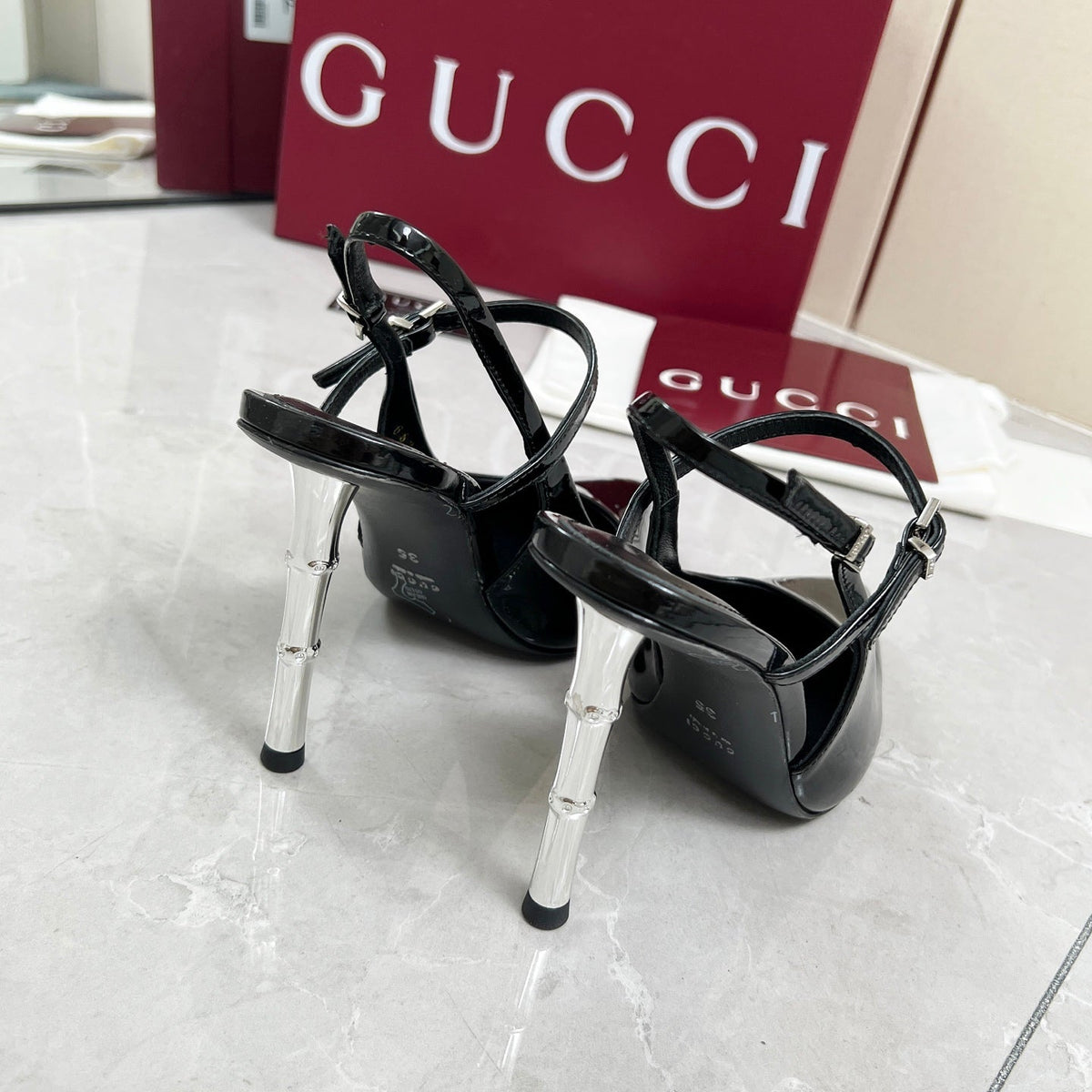 GC 25 Heeled 95mm Slingback Pump Black  Patent Leather 293865