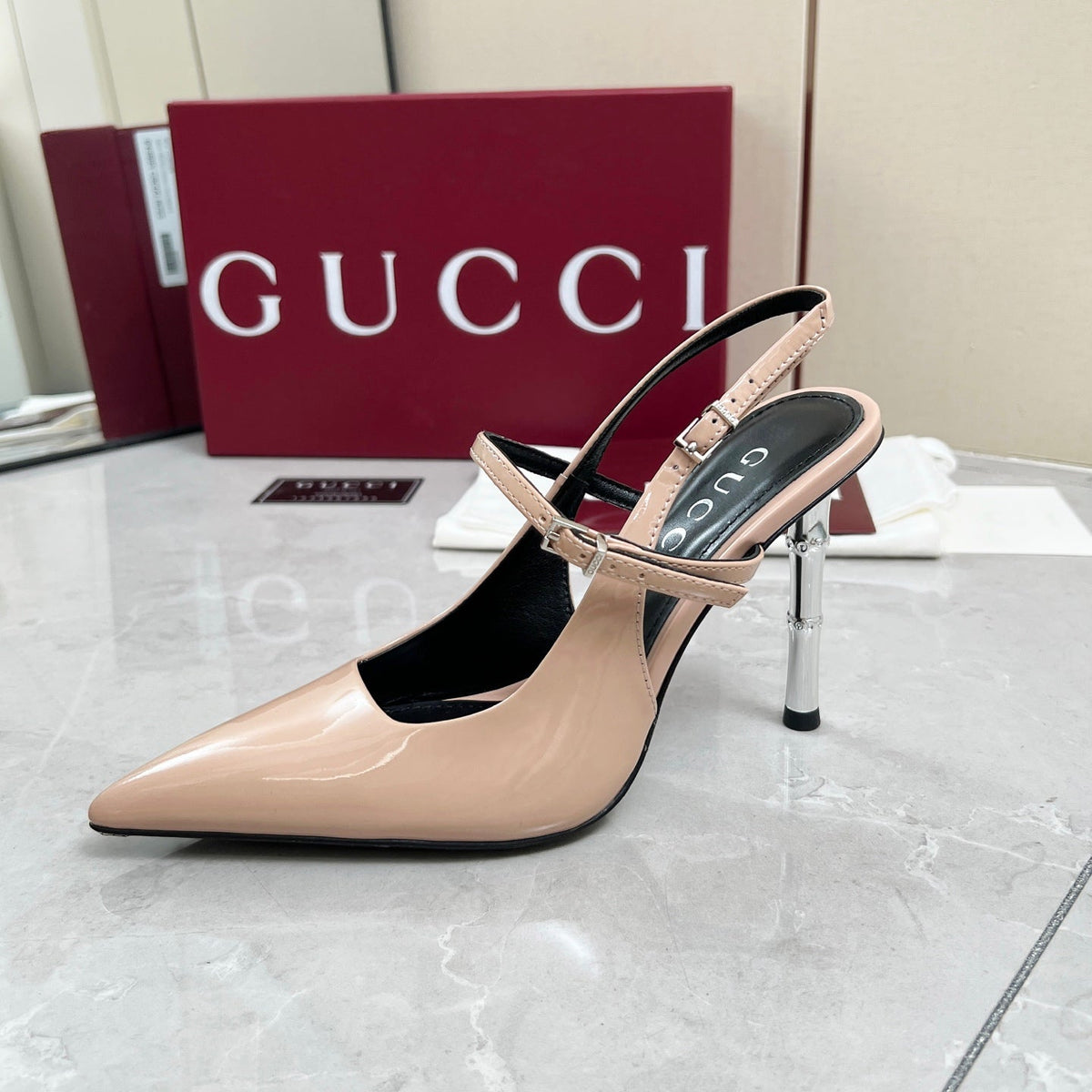 GC 25 Heeled 95mm Slingback Pump Nude Patent Leather 293866