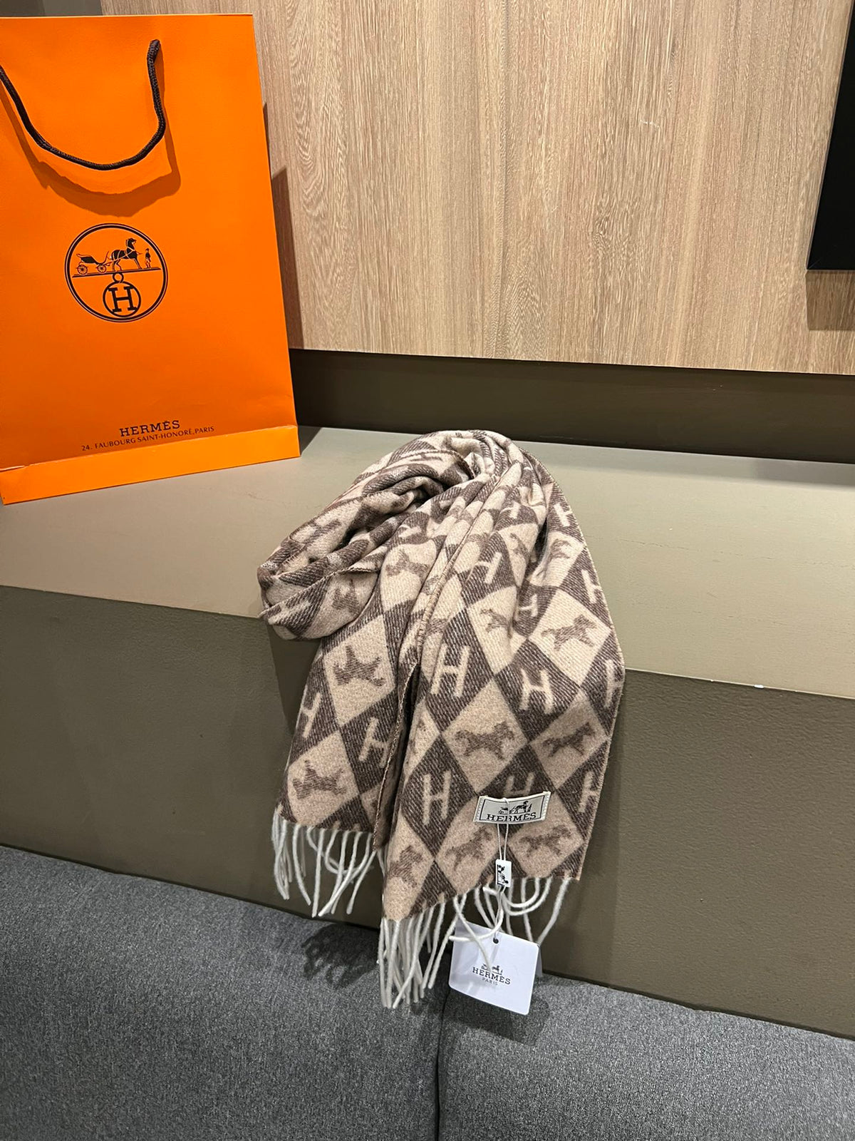 Scarf Cashmere 180 CM In Dark Beige Mix Dark Brown Fine Wool 290425