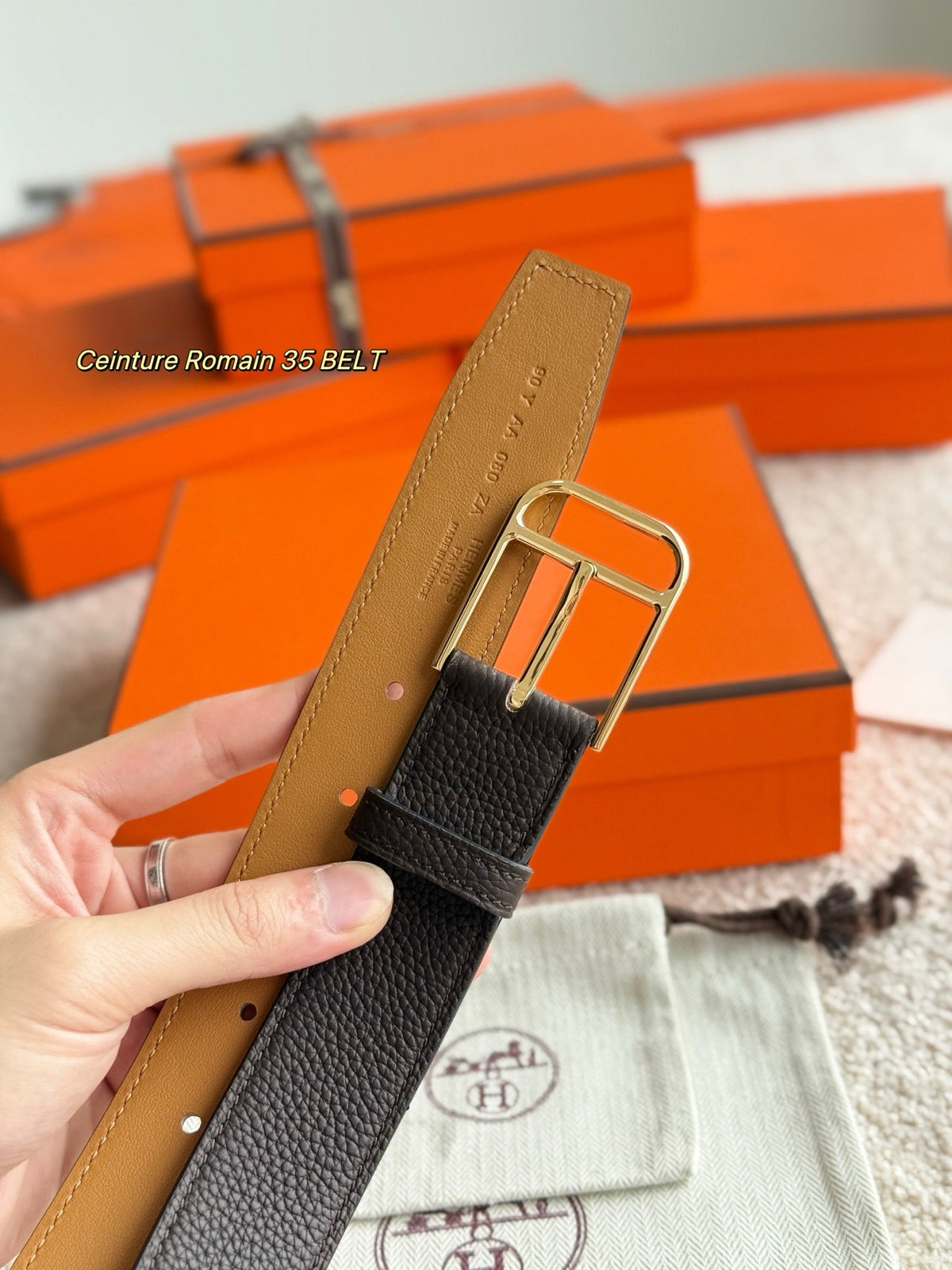 HM Gold 35mm Romain Belt Brown Chocolate  Leather 188392