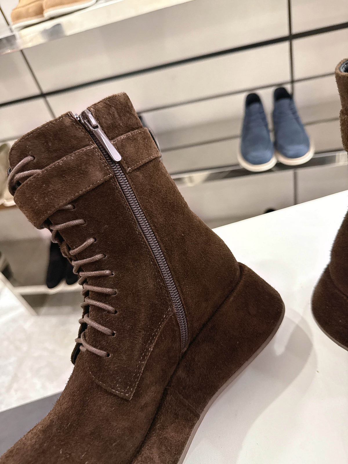 The Row 2025 Lace-up Boot Brown Suede 543370